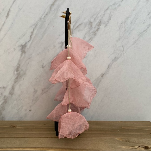 Bohemian Long Pale Pink Flower Tassel Earrings - Picture 9 of 14